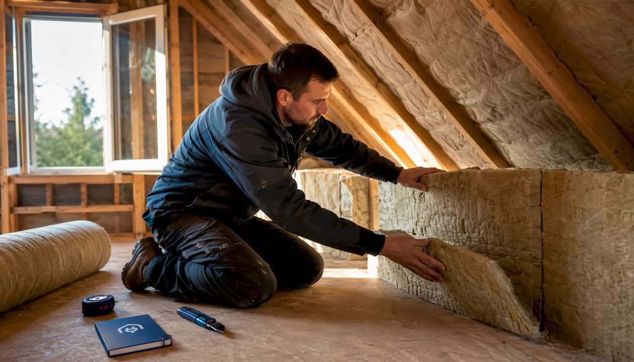 Hands installing loft insulation panels