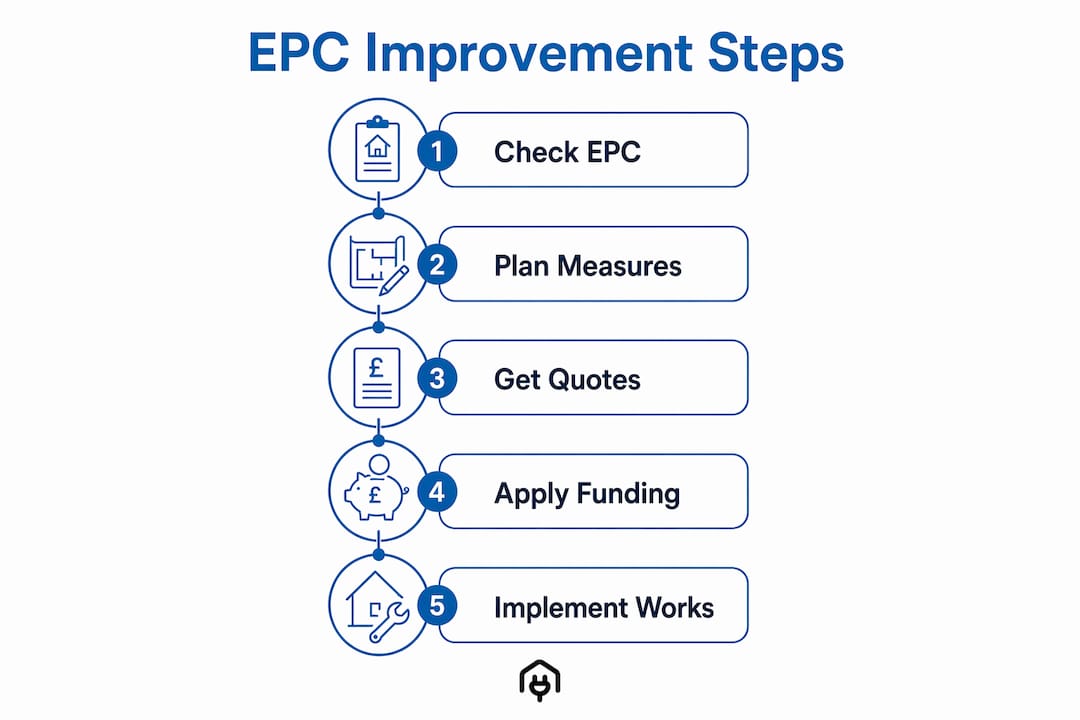 Infographic showing steps to improve house energy rating