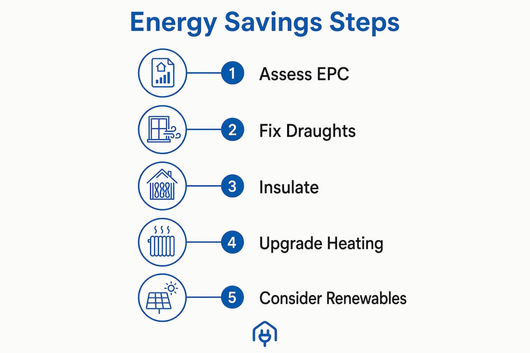 Infographic illustrating steps to save home energy
