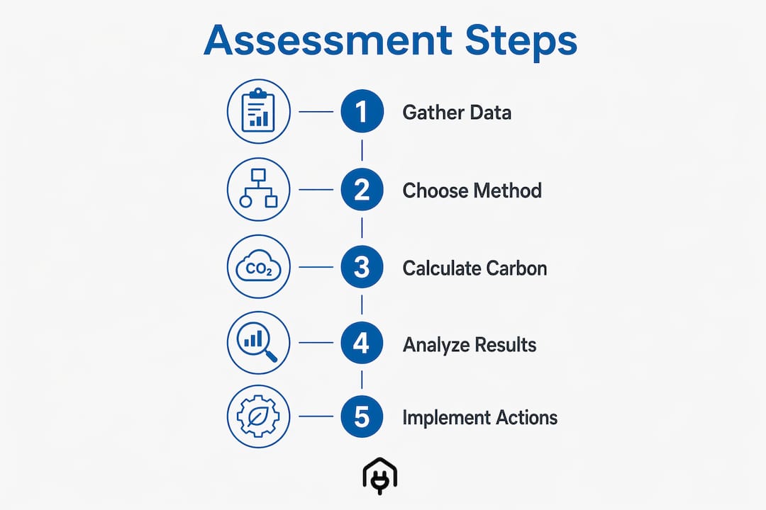 Infographic illustrating steps to assess carbon footprint of buildings
