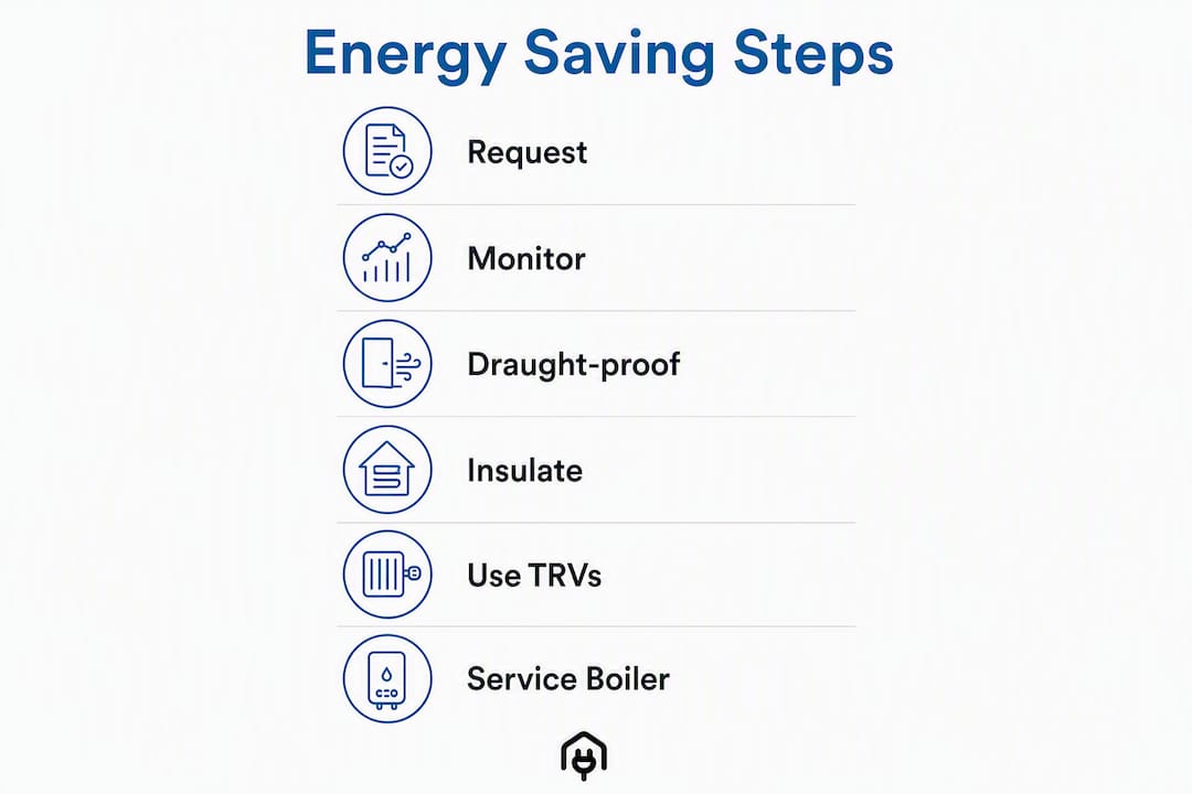 Infographic illustrating steps to reduce home energy use