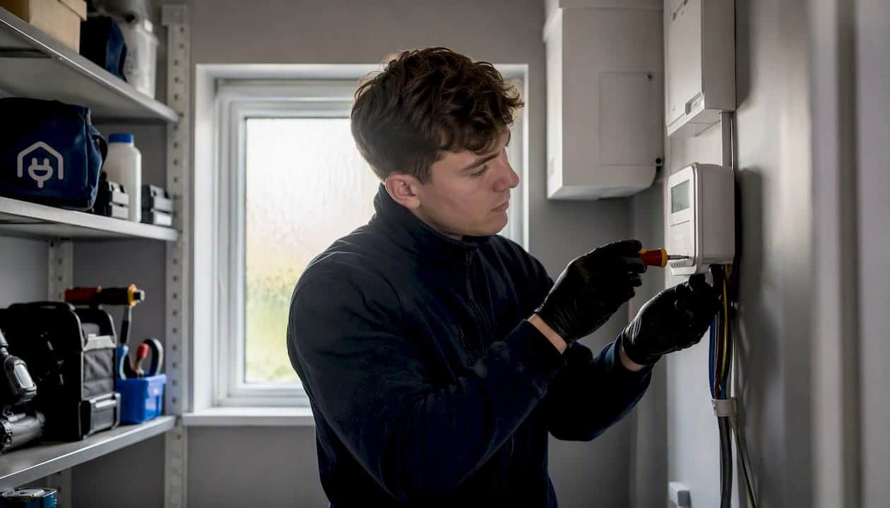 Technician installing smart energy meter
