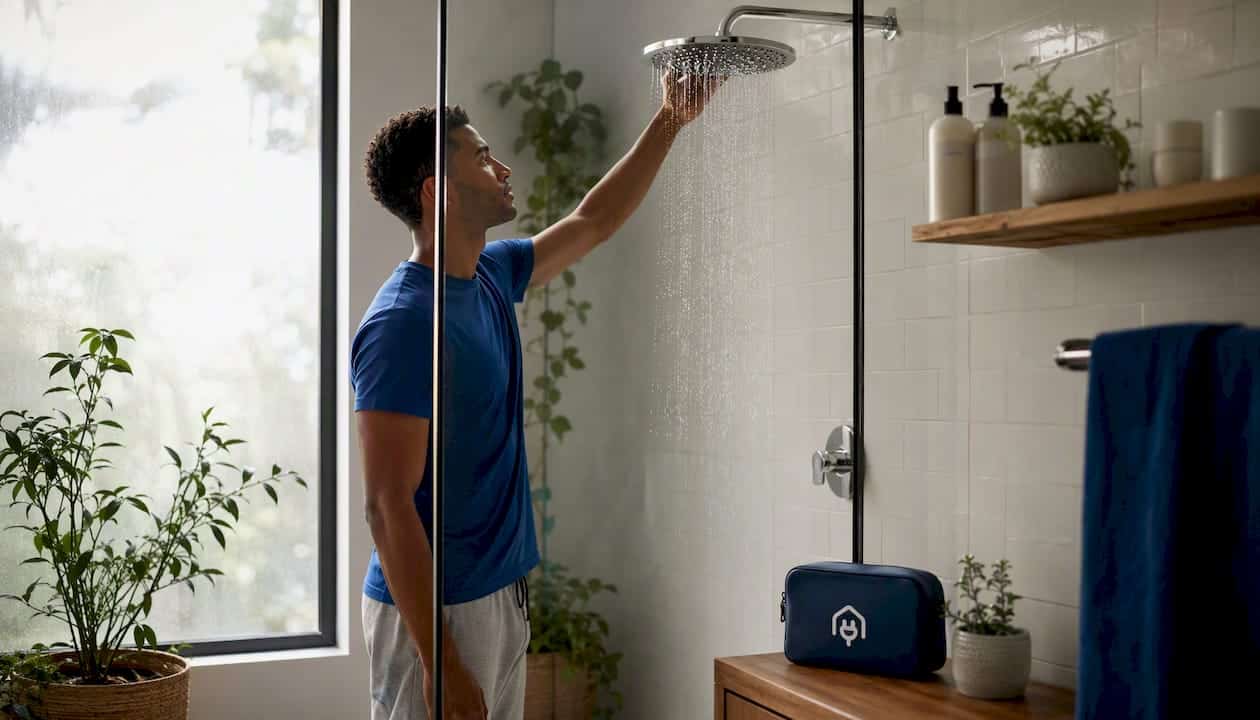 Hands adjusting efficient showerhead
