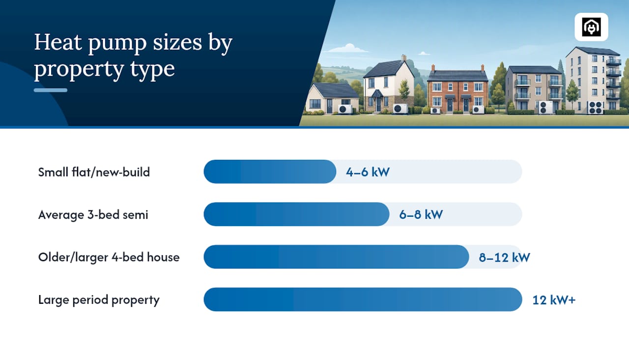 Heat pump size ranges for UK property types