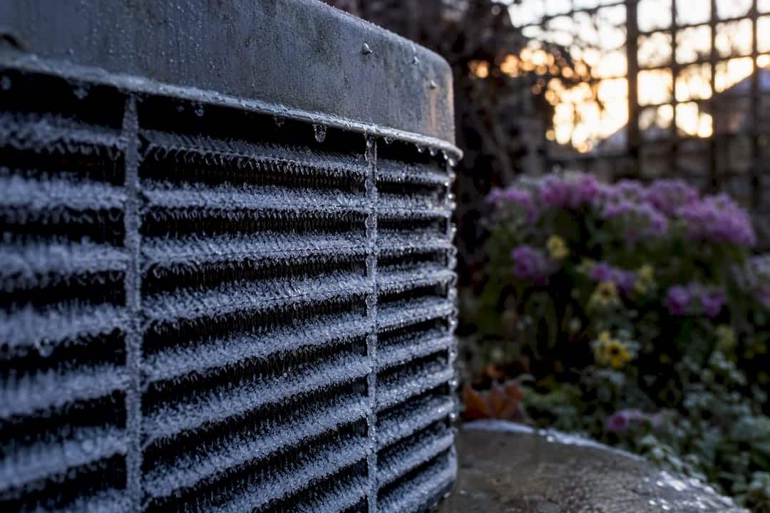 Frost and ice on outdoor HVAC coil