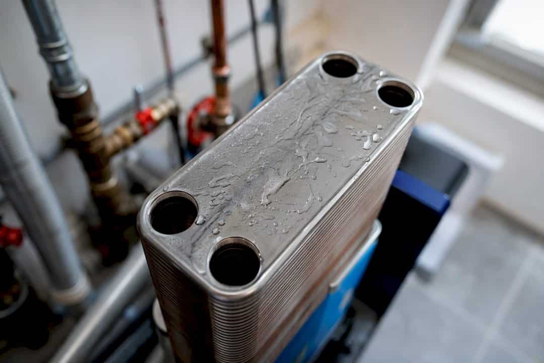 Close-up of plate heat exchanger plates