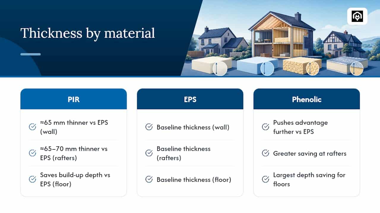 Comparison chart of foam board thickness for U-values