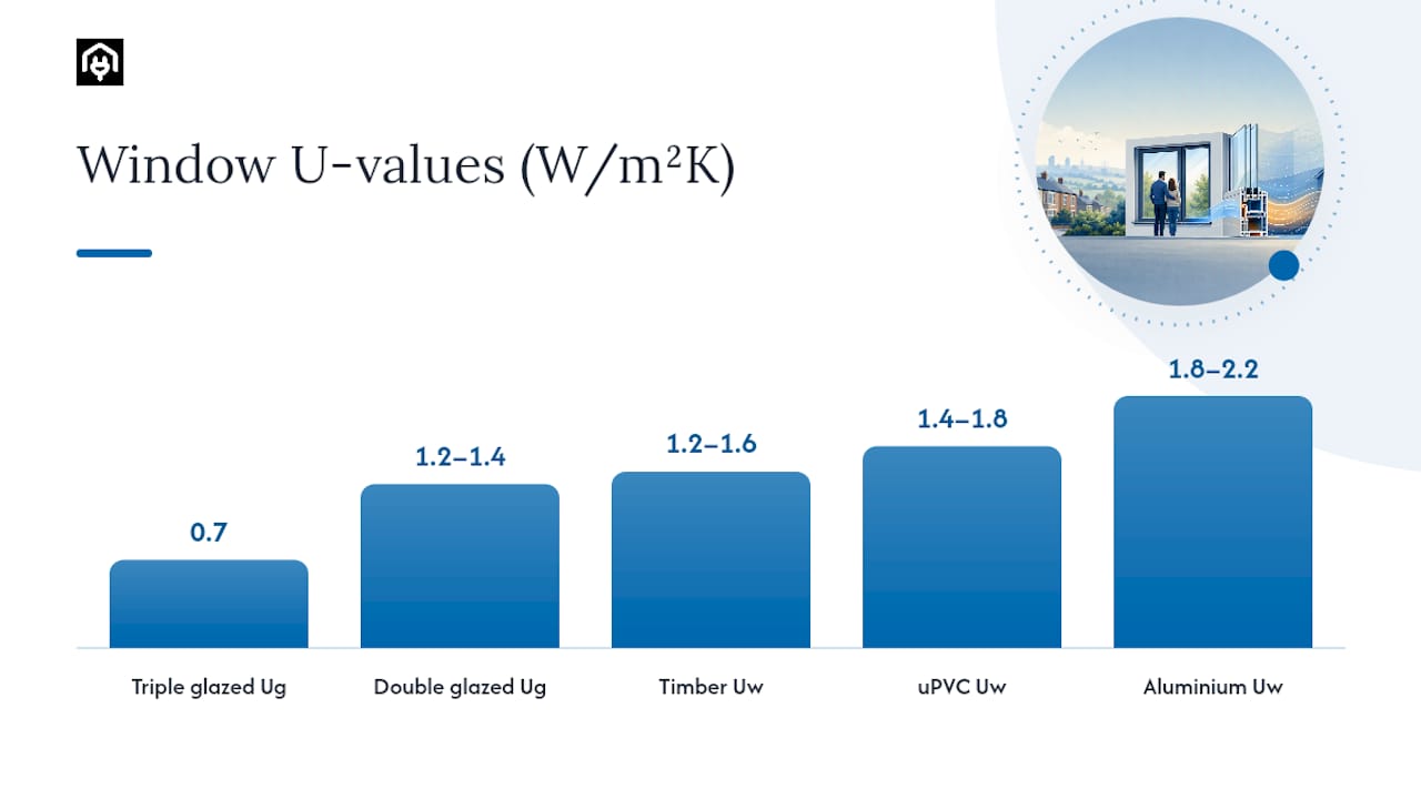 Comparison of glazing and frame U-values