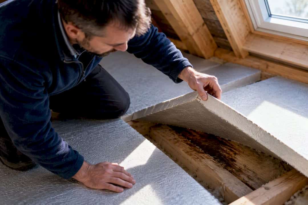 Moisture damage hidden behind attic insulation