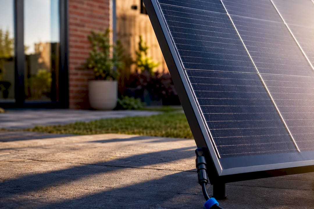 Solar panel beside a UK home patio