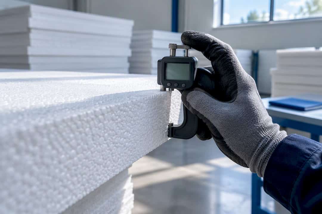 Measuring EPS insulation board thickness