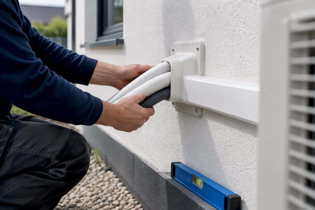 Neat heat pump pipework installation detail