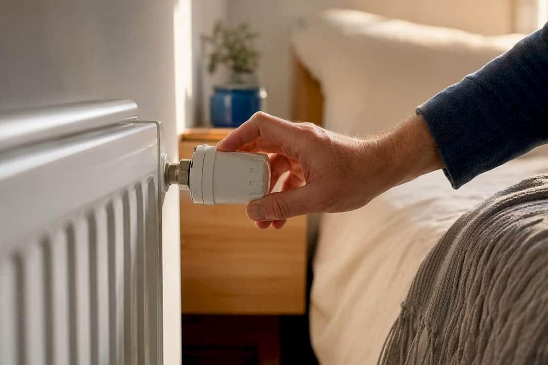 Hand carefully adjusting a radiator valve