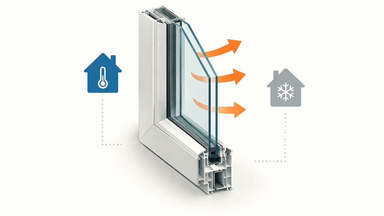 Illustration of heat flow through window glazing