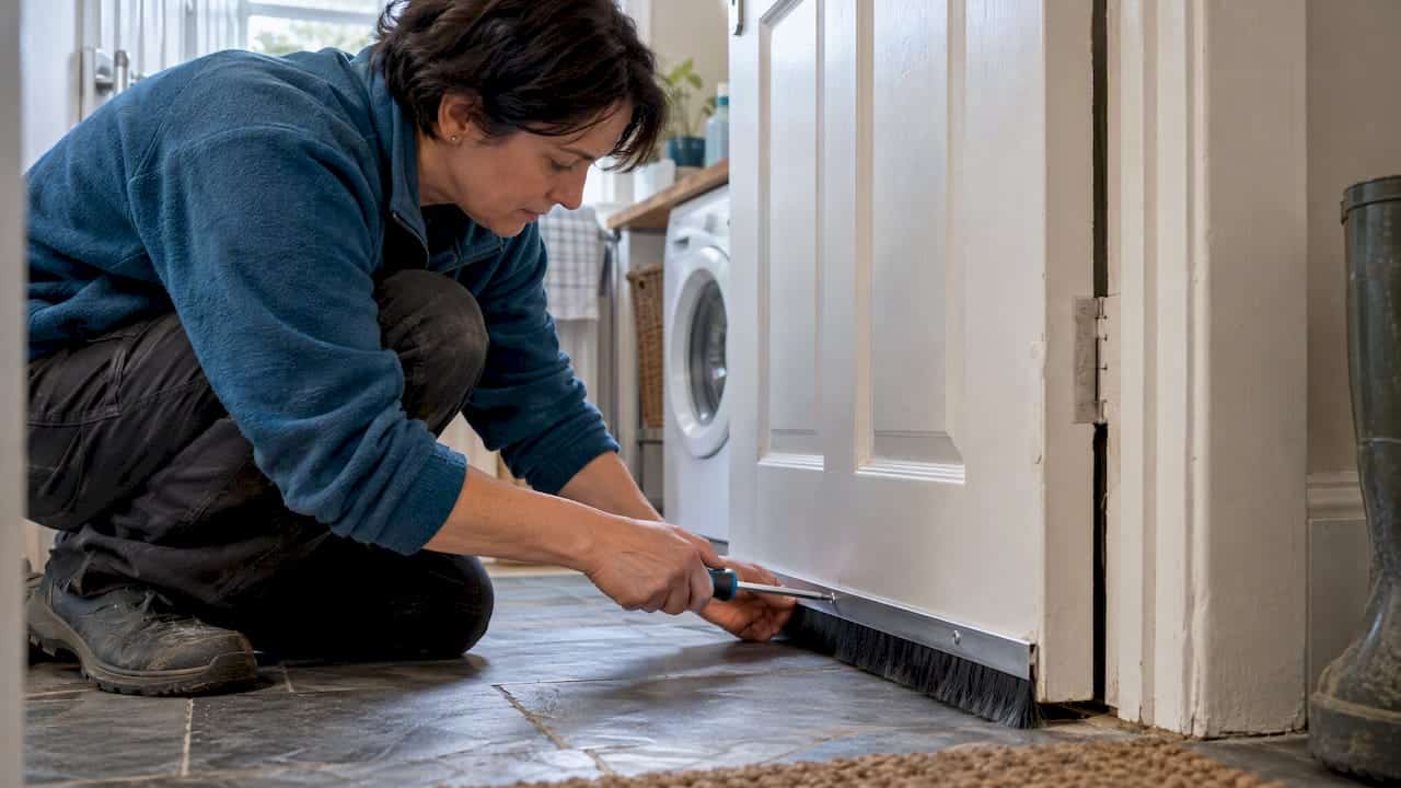 Brush strip being fixed beneath an internal door