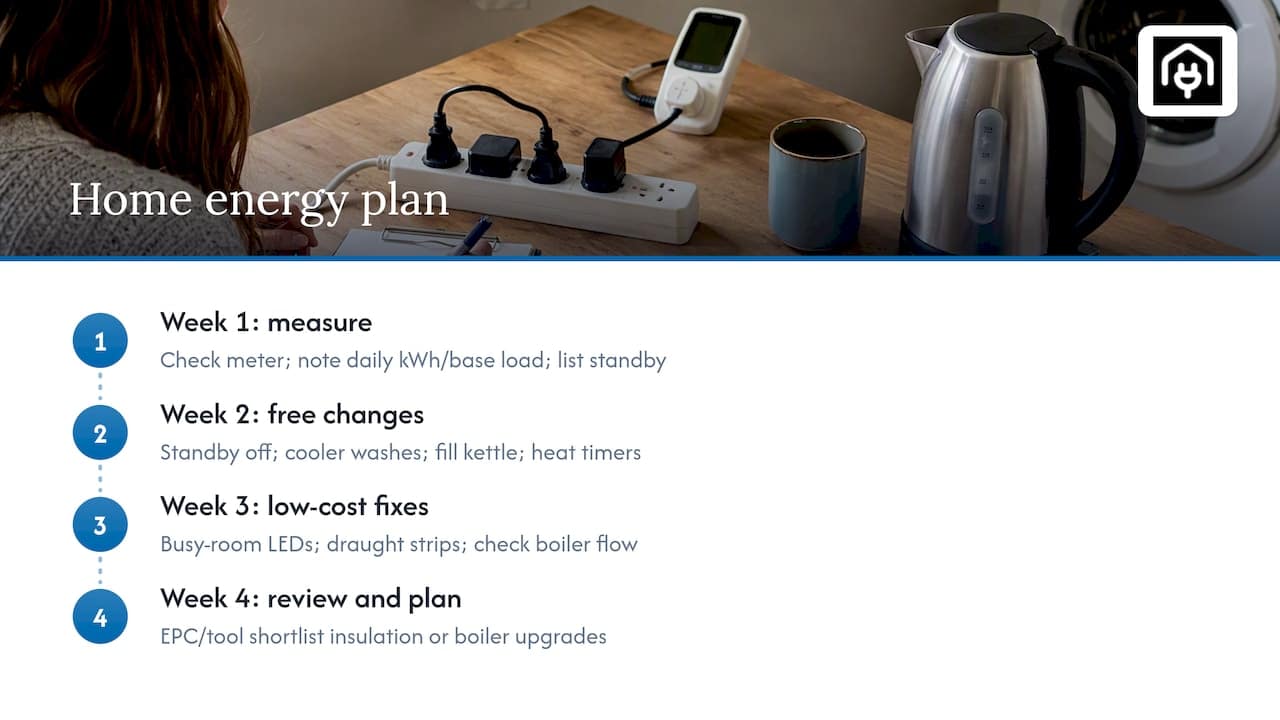 Four-week plan for reducing home electricity use